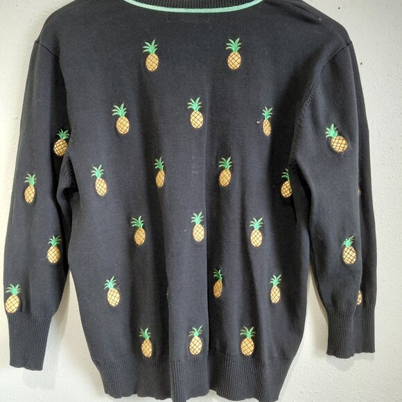 SML Design Silk Pineapple Black Cardigan Sweater Large - Picture 2 of 5